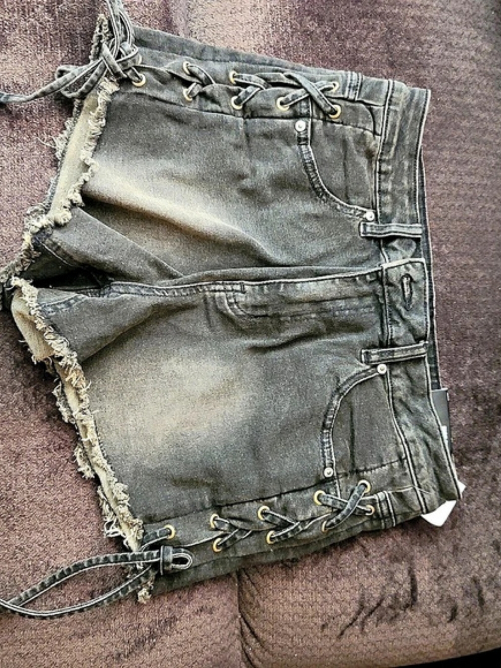 Madden NYC Stud & Grommet Lace Up Denim Micro Shorts, Black